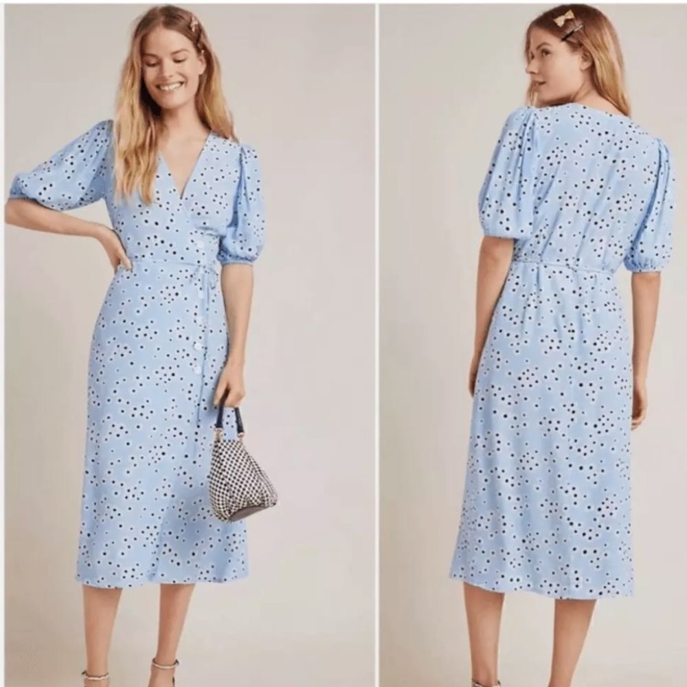 Faithfull The Brand Blue Floral Puff Sleeve Marta Midi Dress size large